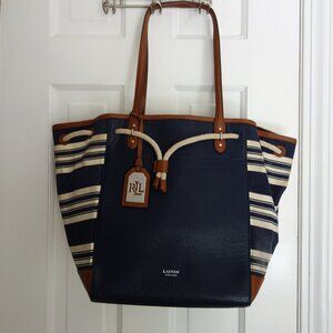 Lauren Ralph Lauren Blue and Brown Striped Tote
